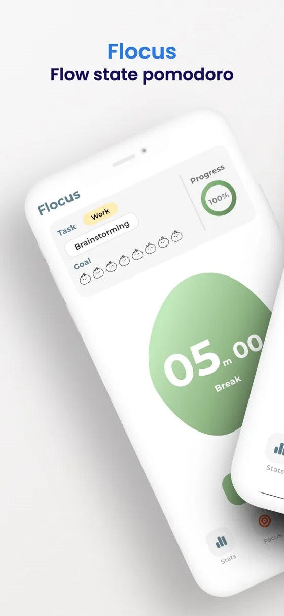 Flow state pomodoro timer in break and focus mode