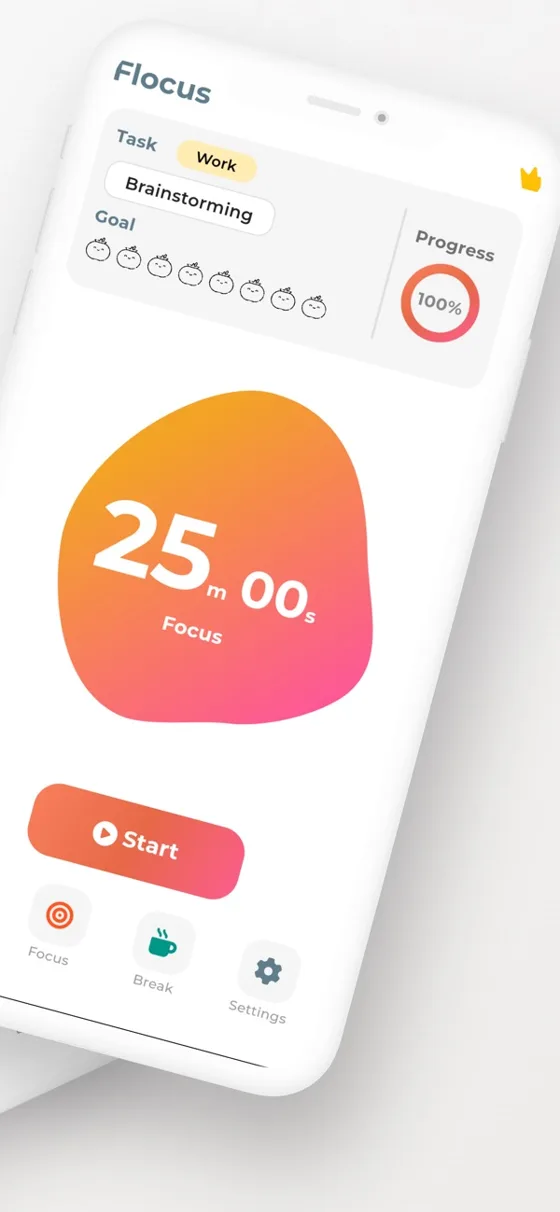 Focus timer at 25 minutes with the Start button